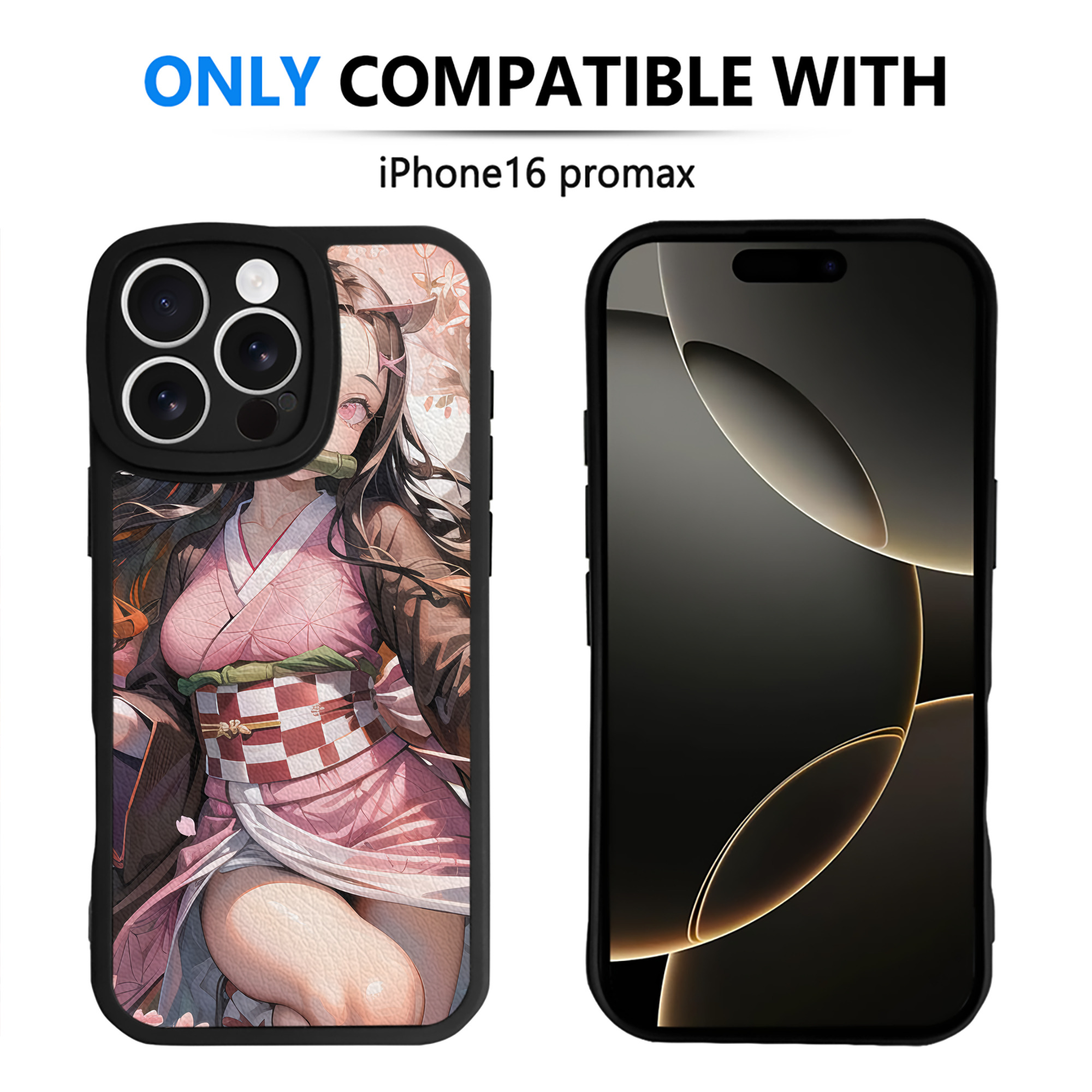 （画像用） 鬼滅の刃（きめつのやいば）竈門 禰󠄀豆子／かまど ねずこ Kamado Nezuko 【iPhone 16シリーズ対応】シリコンスマホケース（レザー調） 材質：シリコン